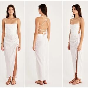 Rumer LouLou Maxi Dress White Linen NEW Size Medium $289 Wedding Beach Grad Prom